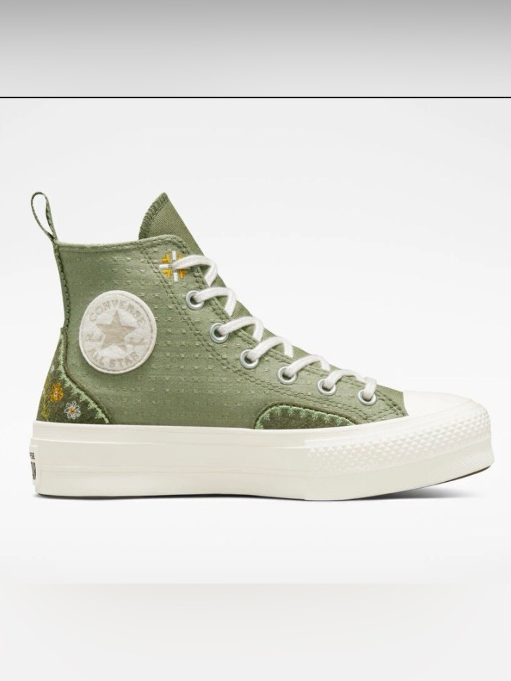 Converse Chuck Taylor All Star Lift Platform Green Floral Autumn Embroidery 7.5